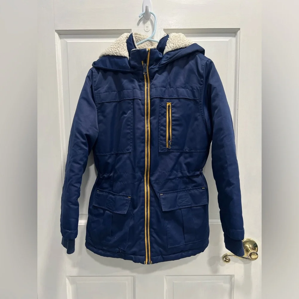 CAT & JACK Blue Full Zip Winter Hooded Pockets Coat SIZE 6/7 SM BOYS Pre Loved